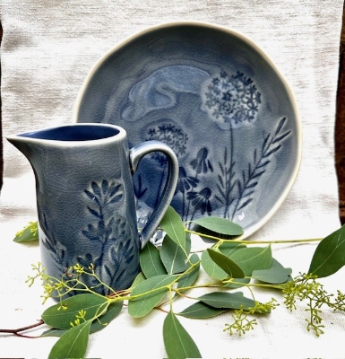 Blue Meadow Jug and Plate Set